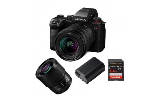 PANASONIC LUMIX DC-S5 II + L 20-60 mm f/3,5-5,6 S + L 85 mm f/1,8 + 2e batterie + Sandisk SD Extreme Pro 64GB OFFERTES