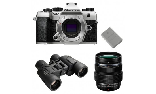 OM SYSTEM OM-5 Mark II Silver + 12-40 mm f/2,8 PRO II + Jumelles 8-16X40 S + 2e batterie BLS-50