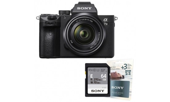 SONY ALPHA 7 III + FE 28-70 mm f/3,5-5,6 OSS II + SD 64Go V30 + Extension de garantie +3 ans Sony